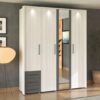 Armoire_4_portes_3_tiroirs_SIDON_blanc_gris_et_anthracite Armoire 4 portes 3 tiroirs SIDON blanc grisé et anthracite