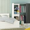 Armoire dressing extensible MOKA Blanc perle et rideau gris