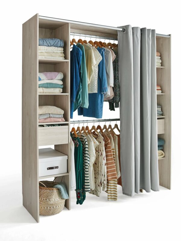 Kit_dressing_2_colonnes_avec_rideau_Komet_d_cor_ch_ne_gris_H._200_x_L._180_x_P._50_cm Kit dressing 2 colonnes avec rideau Komet décor chêne grisé H. 200 x L. 180 x P. 50 cm