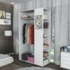 Meuble Dressing Penderie Blanc 8 Niches Miroir Roulettes L 100 H 174 P 45 Cm