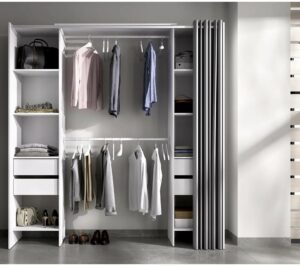telechargement_1_1ab972a7-67fe-43e4-ad73-6fac0b16d75c Armoire Dressing Extensible Avec Rideau + 4 Tiroirs Coloris Blanc - L. 100-180 X H. 203 X P. 50 Cm