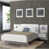 Lit 140x190 cm GINGER 2 chevets suspendus Gris clair et blanc mat
