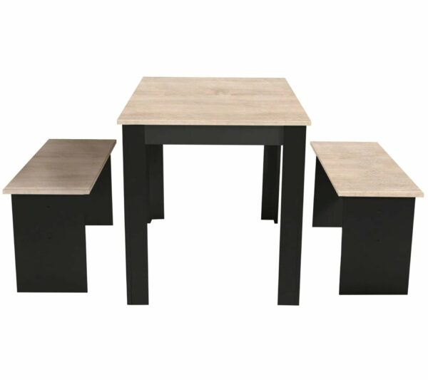 Ensemble table à manger et 2 bancs PASTA noir et imitation chêne