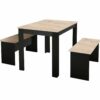 Ensemble table à manger et 2 bancs PASTA noir et imitation chêne