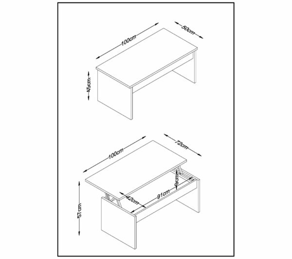 Table basse avec plateau relevable YANA Imitation chêne et noir