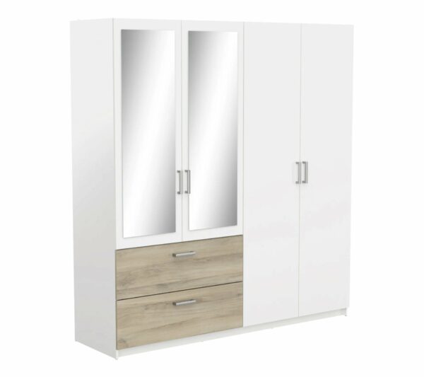 Armoire 4 portes 2 tiroirs L.179 cm READY imitation chêne kronberg et blanc