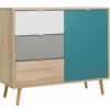 Rangement scandinave ARUBA Chêne, gris, bleu et blanc