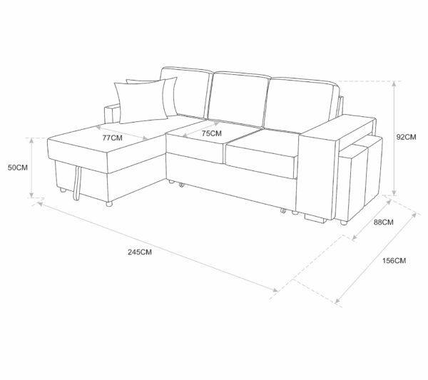 Canapé d'angle gauche convertible avec coffre EVERY tissu gris foncé et gris clair