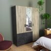 Armoire 3 portes 2 tiroirs L.134 cm READY imitation chêne kronberg et ardoise