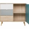 Rangement scandinave ARUBA Chêne, gris, bleu et blanc