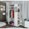 Meuble Dressing Penderie Blanc 8 Niches Miroir Roulettes L 100 H 174 P 45 Cm