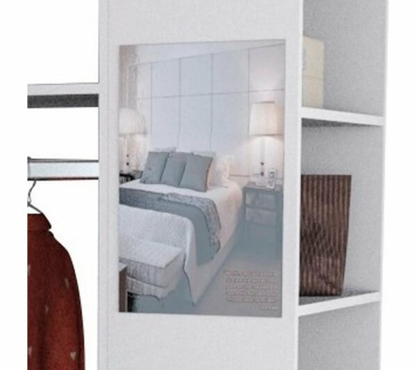 Meuble Dressing Penderie Blanc 8 Niches Miroir Roulettes L 100 H 174 P 45 Cm